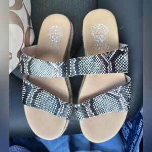 Vince Camuto Snakeskin Slide Sandals - Black and Tan Size 7